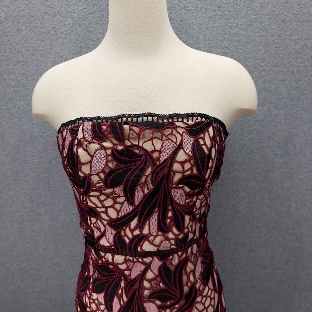 Lulus Jana Pink and Black Crochet Lace Strapless Midi Dress Size Small - Picture 2 of 10
